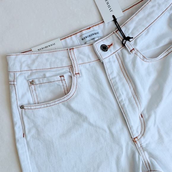 WeWoreWhat Icon Jeans High Rise 100% Cotton Non Stretch Distressed White 28 NWT - Picture 5 of 16